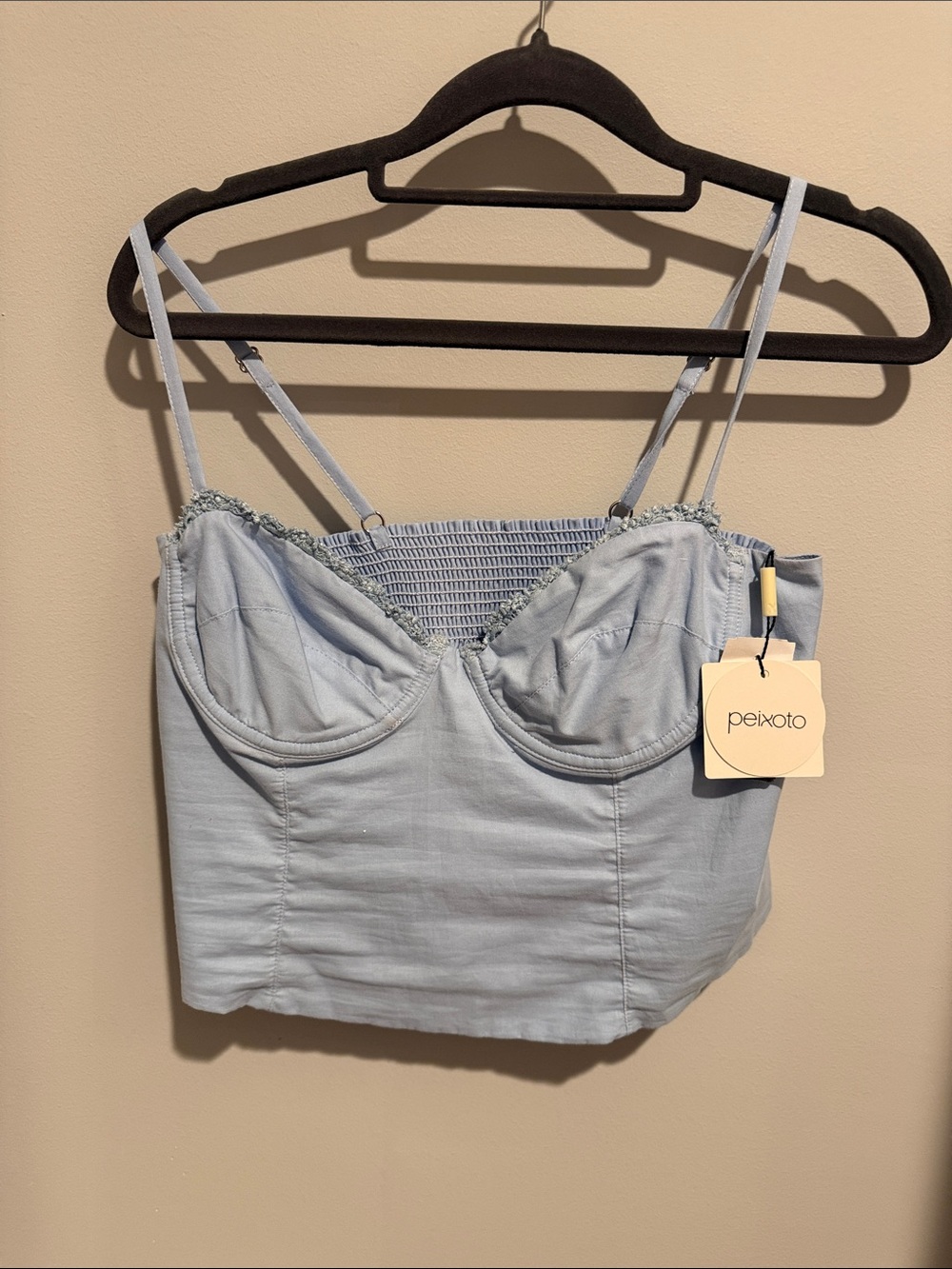 Peixoto Pale Blue Smocked Bustier Crop Top